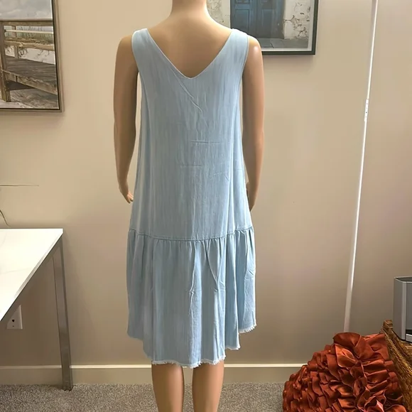 NWT MELISSA NEPTON white wash denim look dress with raw hem - Picture 4 of 4